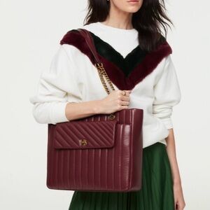 HENRI BENDEL Burgundy Oxblood Quilted Large Leather 712 Zip Tote Shoulder Bag